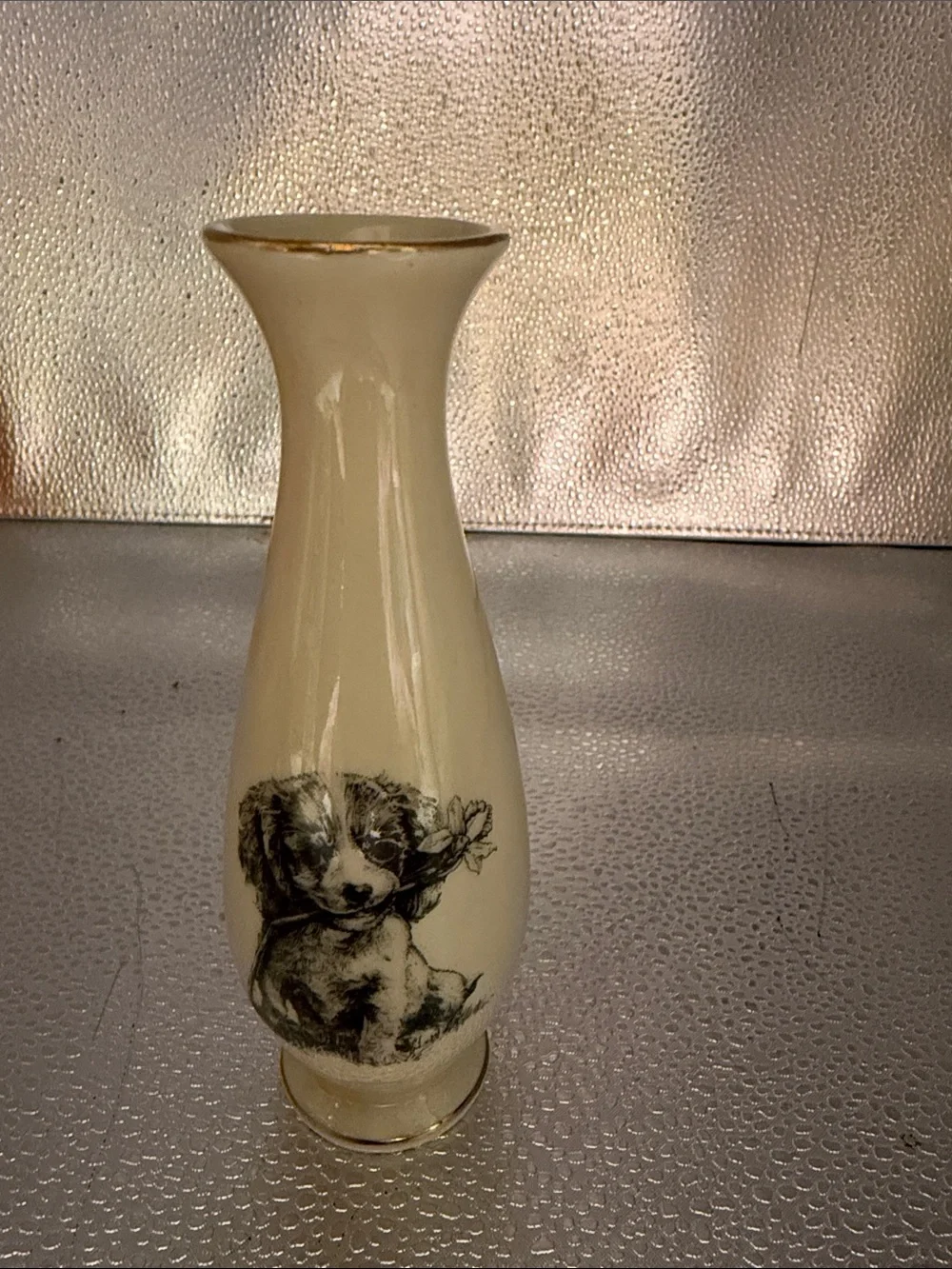 Vintage Small World Greetings Porcelain Bud Vase with King Charles Spaniel